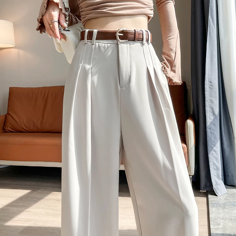 La Chapelle/拉夏贝尔秋季新款阔腿西装裤女舒适直筒拖地休闲裤