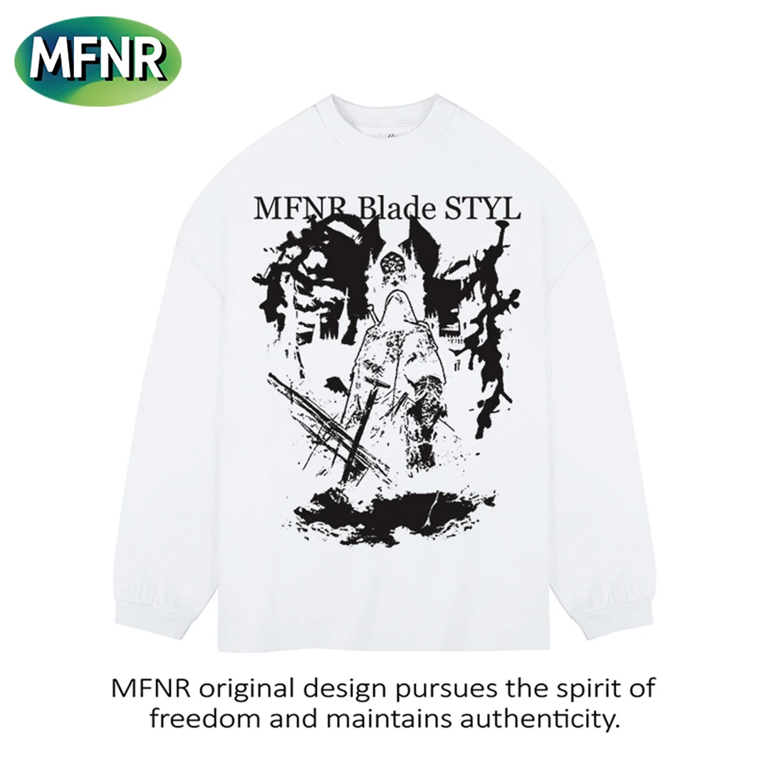 美式复古街头设计感印花长袖t恤男秋冬重磅纯棉百搭宽松打底上衣