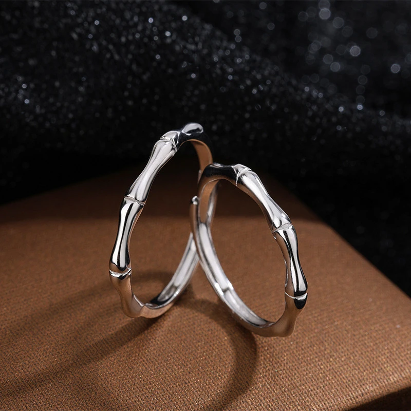 足银戒指 情侣戒指·熹棠足银999素君银戒指竹节节节高升情侣对戒