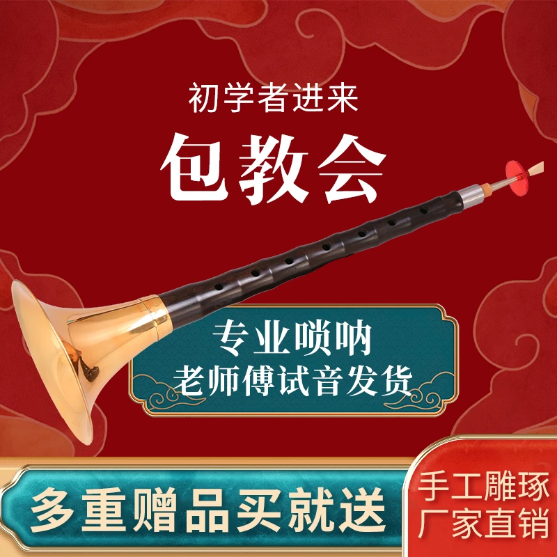 演奏专业黑檀木唢呐乐器红木全套d调D调初学者入门小号哨片配件