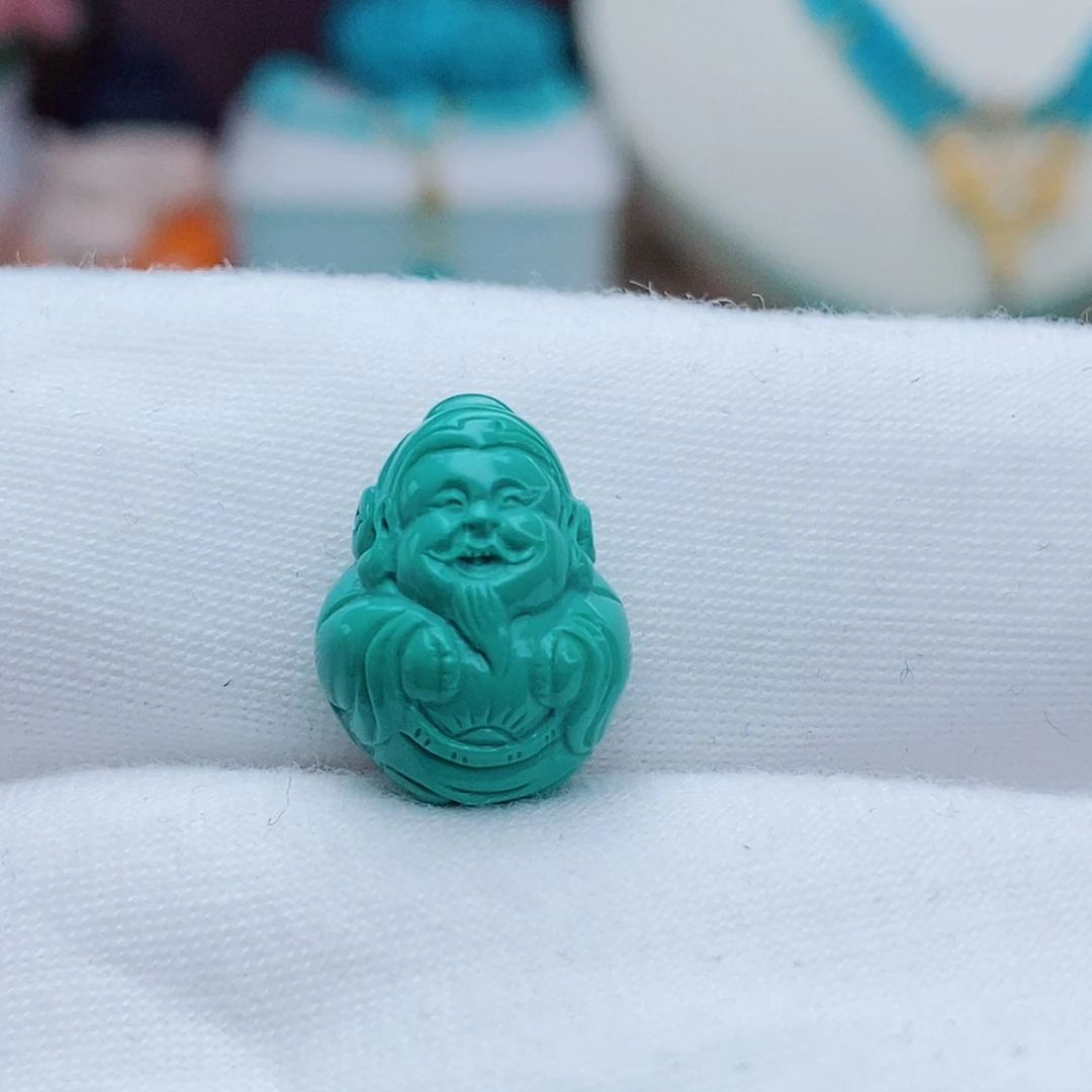 绿松石未镶嵌高瓷高绿精雕财主
