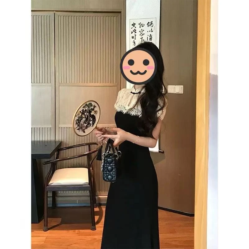 【锦绣河山】新中式蕾丝连衣裙针织收腰拼接长裙女