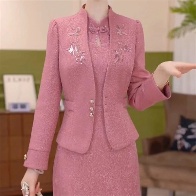 高级琉璃精纺气质贵气刺绣洋气俩件套2025秋季新款显白减龄套装女