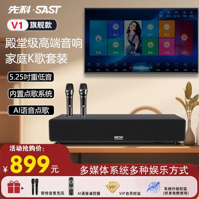 SAST/先科高端款V1实木音箱家庭K歌电视影视一体机重低音