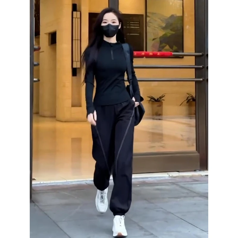 2025春夏季套装女防晒户外健身上衣哈伦裤运动跑步高级感两件套潮