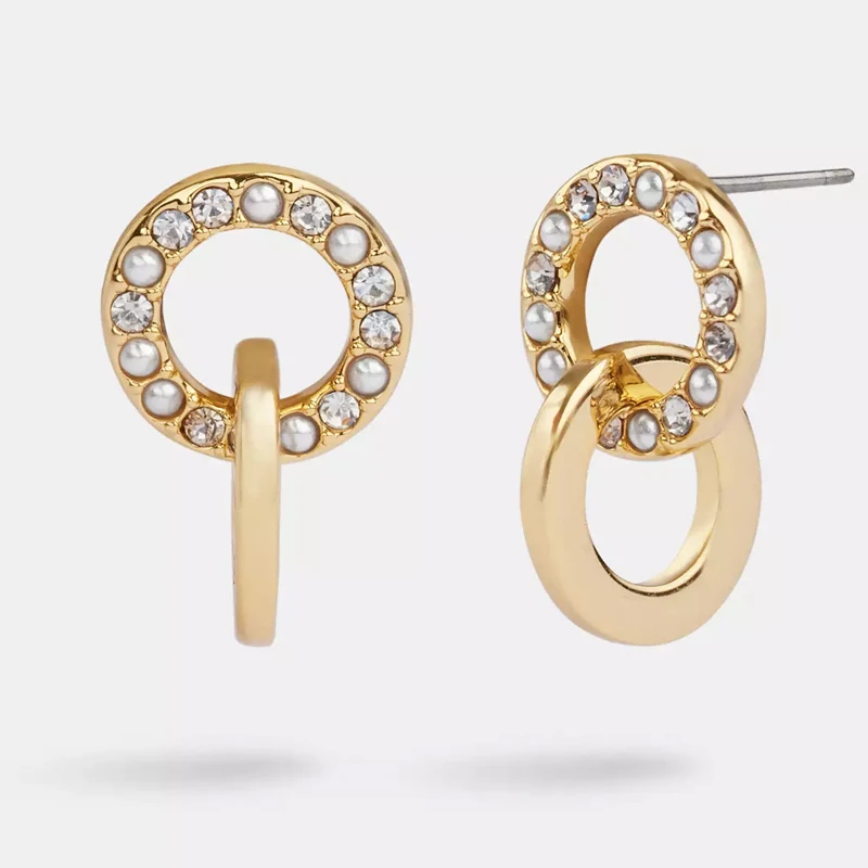 COACH/蔻驰简约时尚互锁开口圆形珍珠耳环 CO231