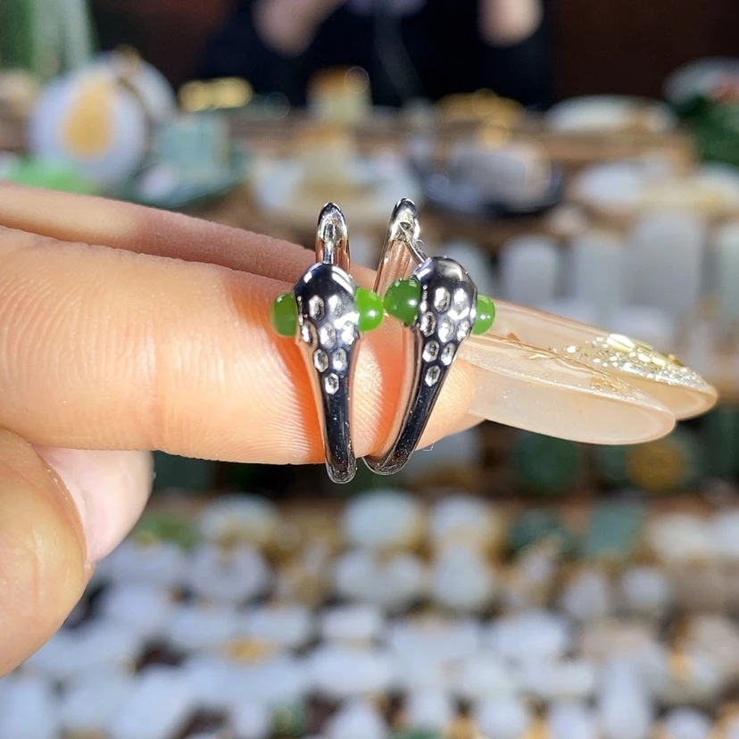 【闪购商品】和田玉耳扣银S925镶嵌