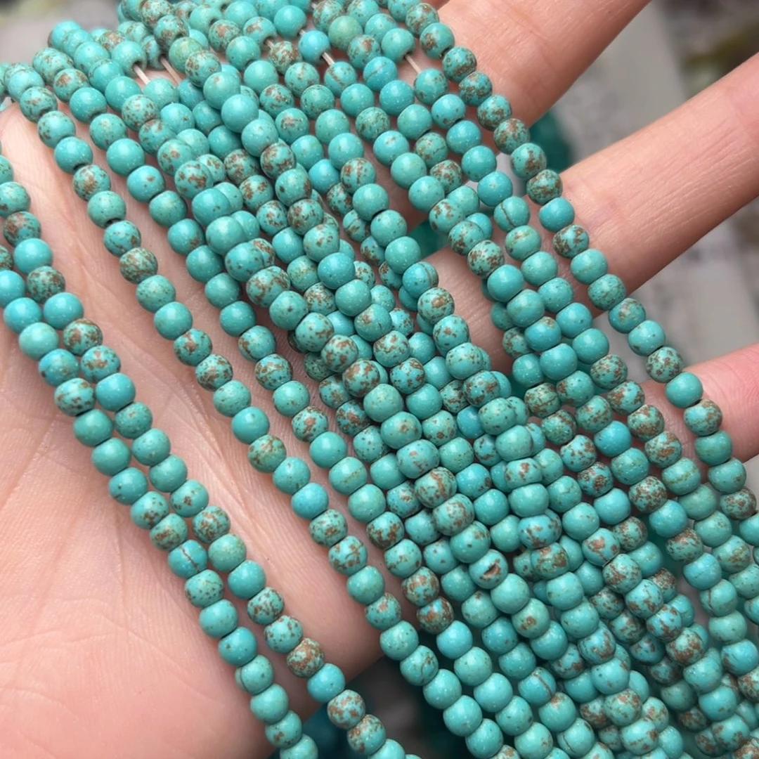 玛瑙/玉髓合金珠宝半成品K643。4mm蓝绿小米珠三条