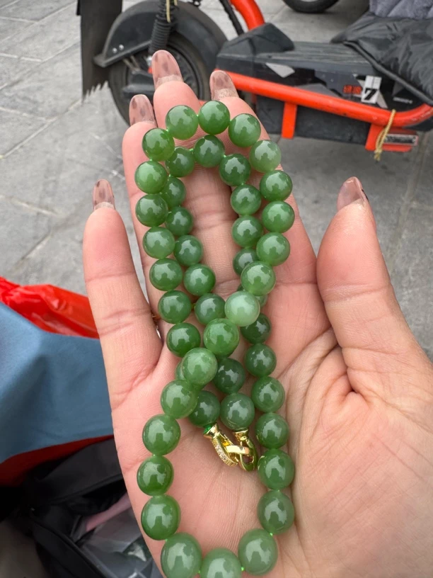 和田玉高冰碧玉卡10无黑点妈妈链