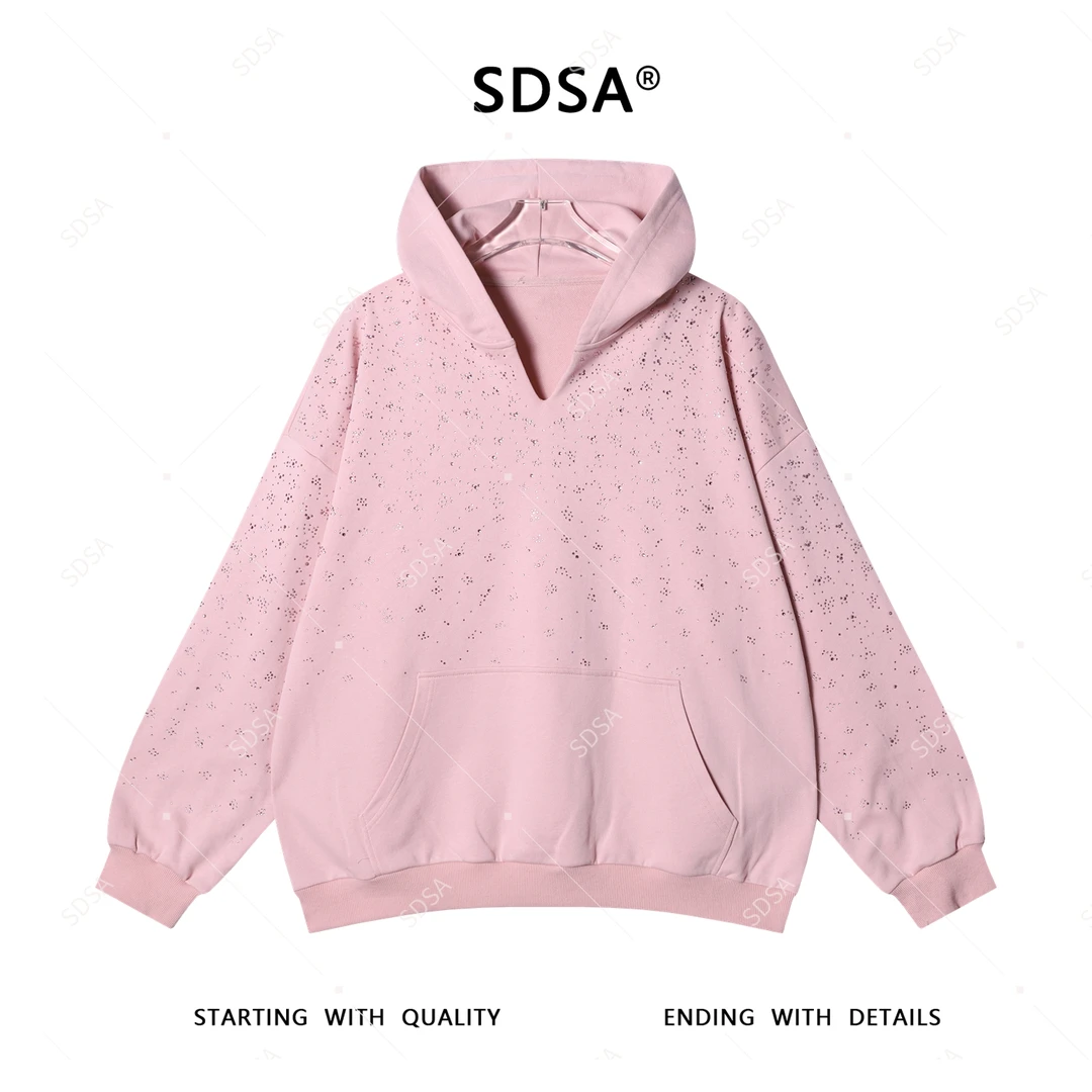 SDSA男士秋冬新款轻奢痞帅男装重工烫钻连帽套头卫衣宽松百搭上衣