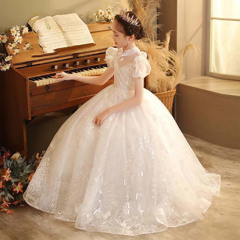六一儿童主持人走秀晚礼服女童钢琴演出服花童婚礼小女孩公主裙夏