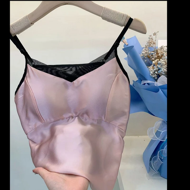 【粉丝福利DY2012】100桑蚕丝真丝素绉缎百搭女装吊带美背打底性感