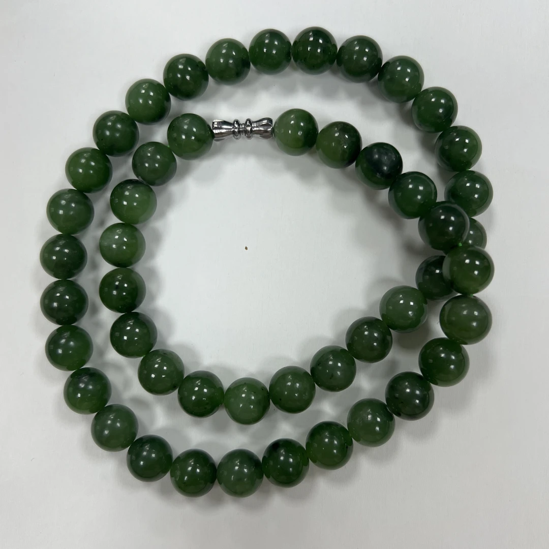 保真和田玉碧玉9mm菠菜绿圆珠妈妈链多样性发一