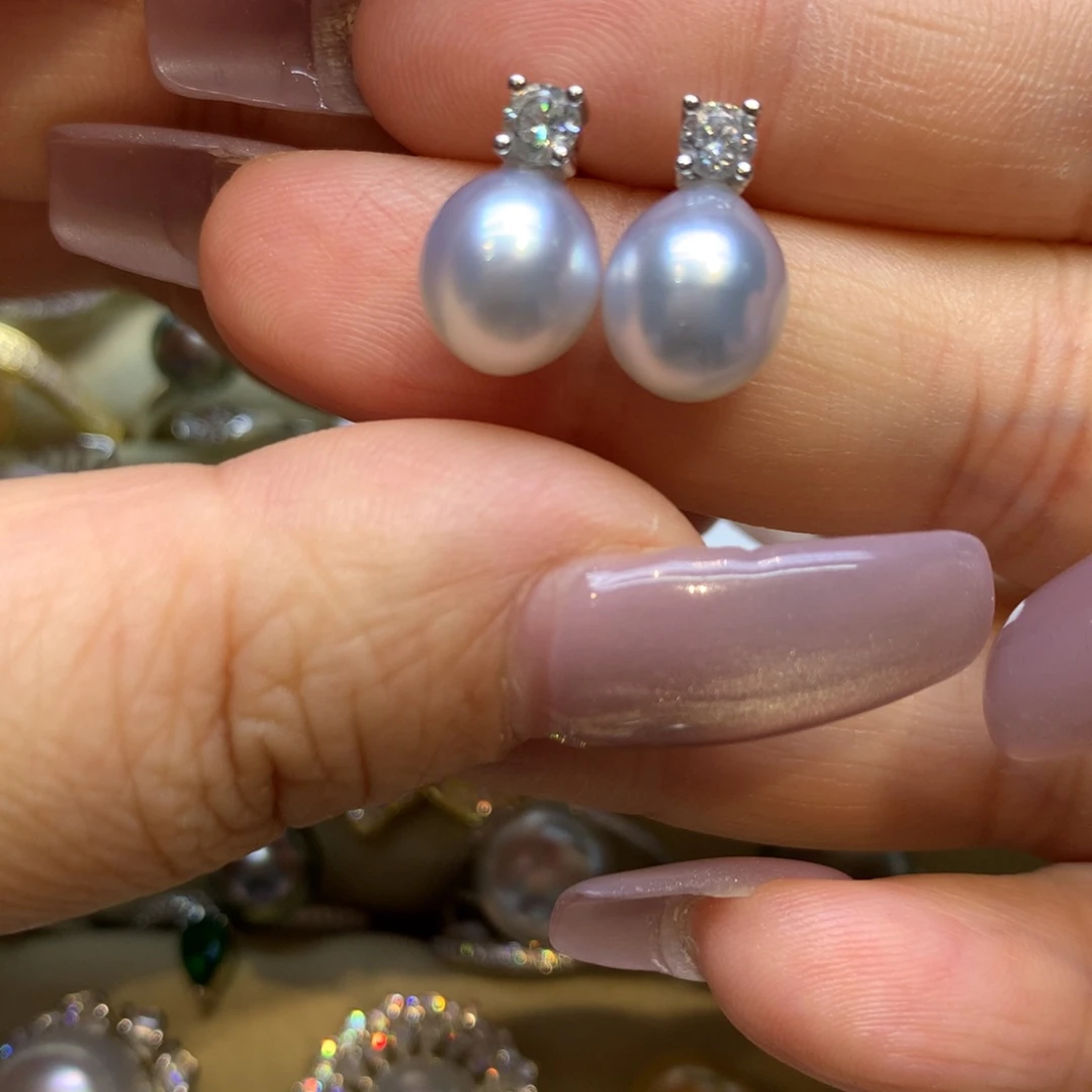 银S925镶嵌耳饰海水珍珠
