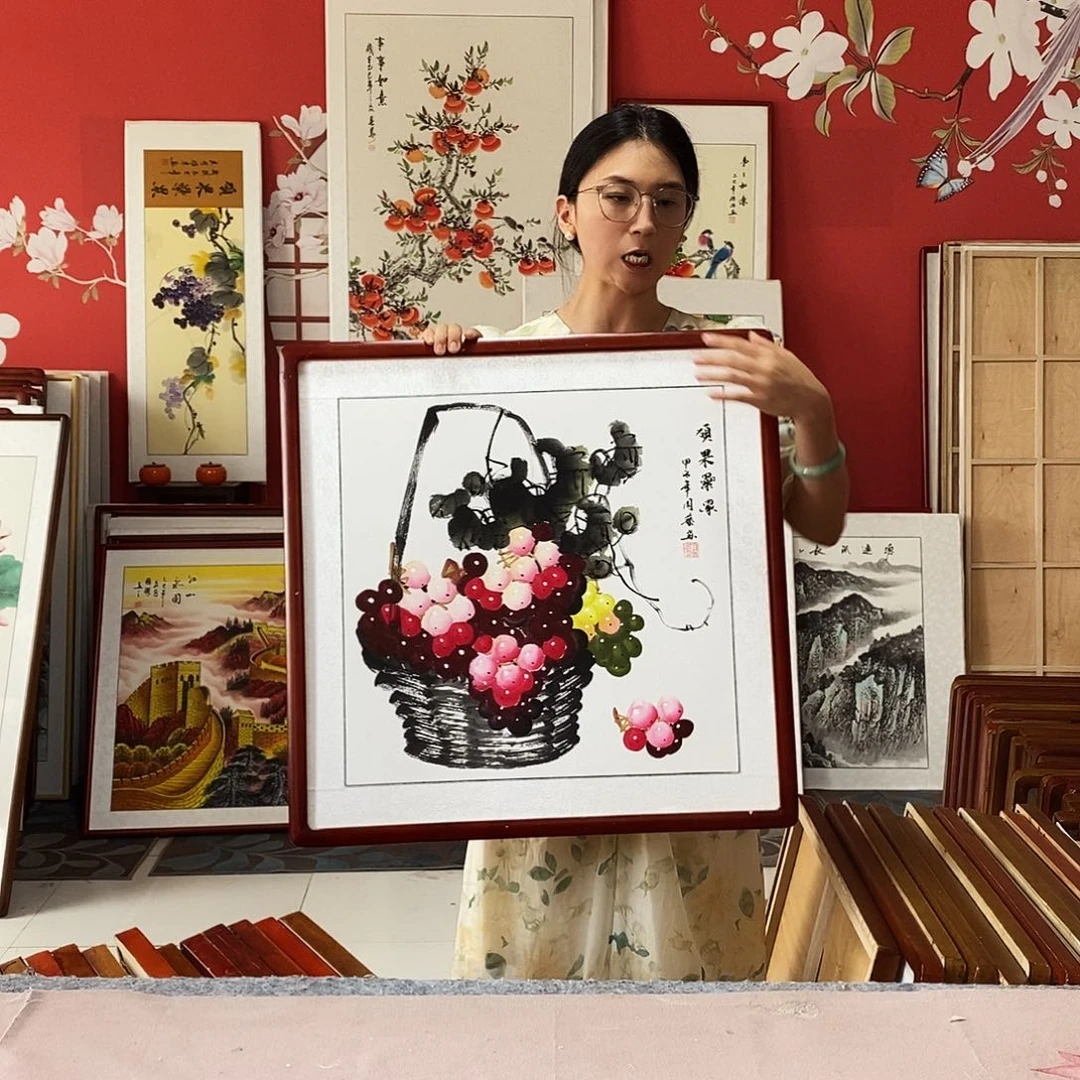 国画手写手绘带框包邮62✖️62国画作品