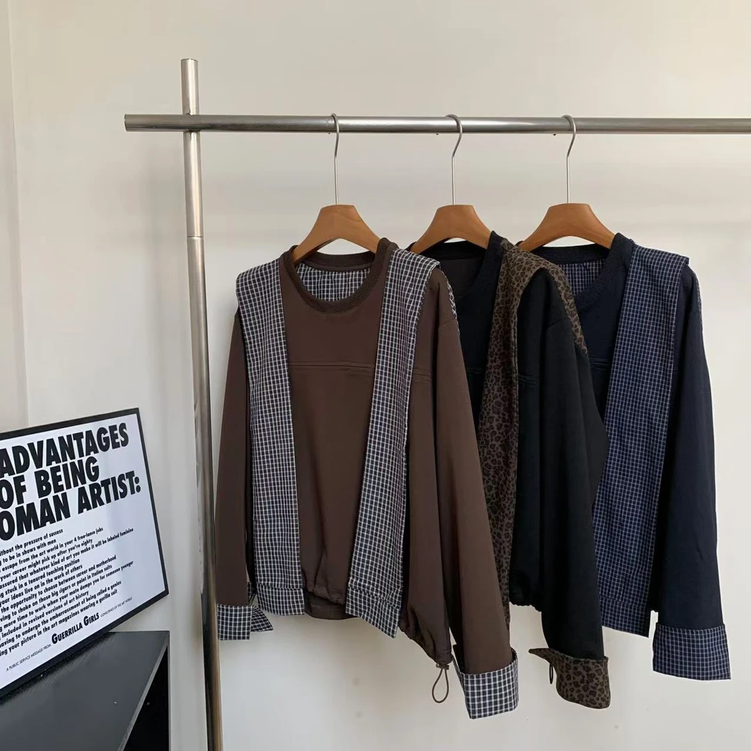 素心轻奢 2025秋季韩版时尚披肩拼接假两件洋气宽松显瘦休闲卫衣