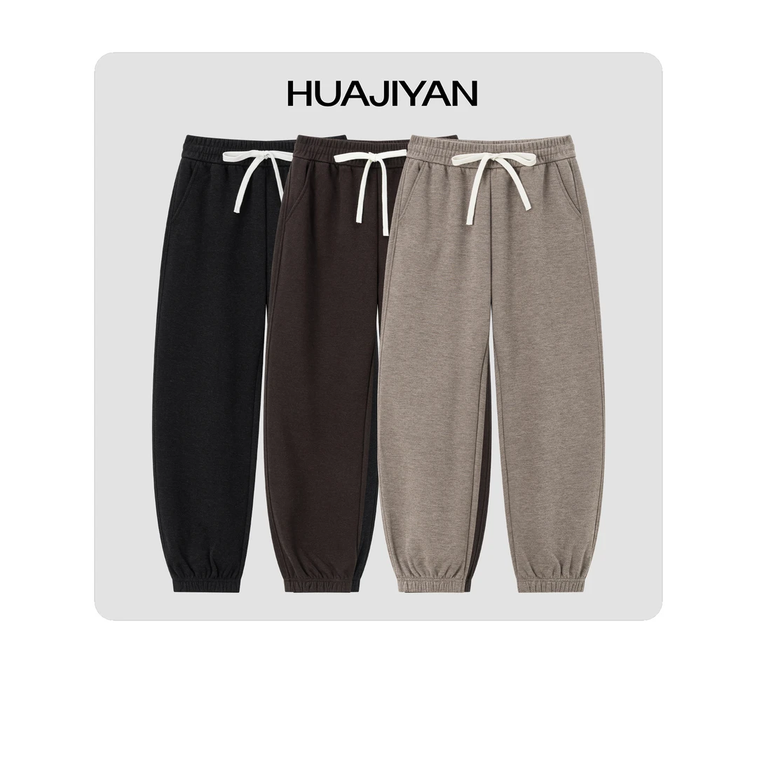 华吉言/HUAJIYAN羊毛蚕丝混纺保暖空气双层结构松紧腰束脚卫裤