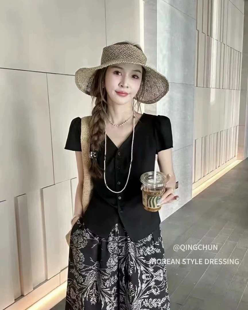 625  纽扣领修身显瘦短袖正肩T恤女夏气质欧货辣妹