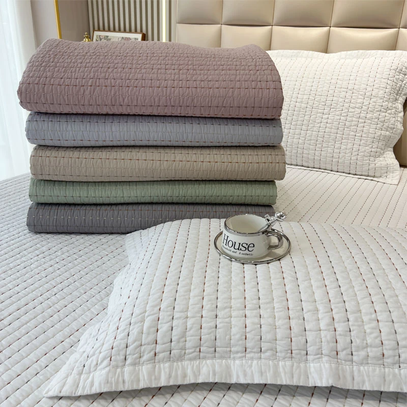 2025年韩式高端全棉夹棉绗缝床盖三件套棉花被四季通用 米粒绣