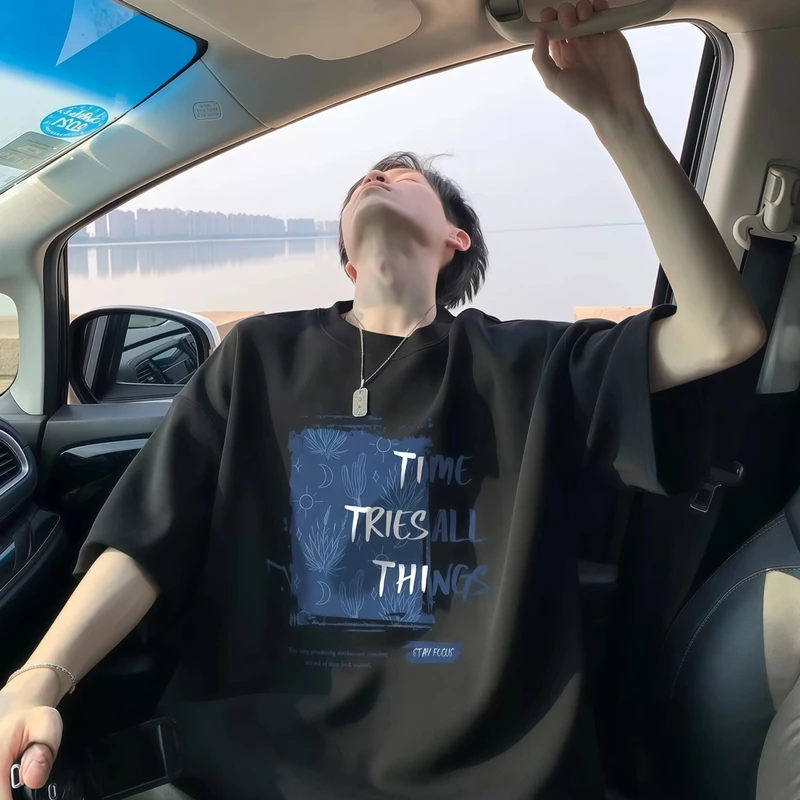 美式潮牌痞帅短袖男t恤 重磅纯棉夏季宽松青少年印花潮流休闲半袖