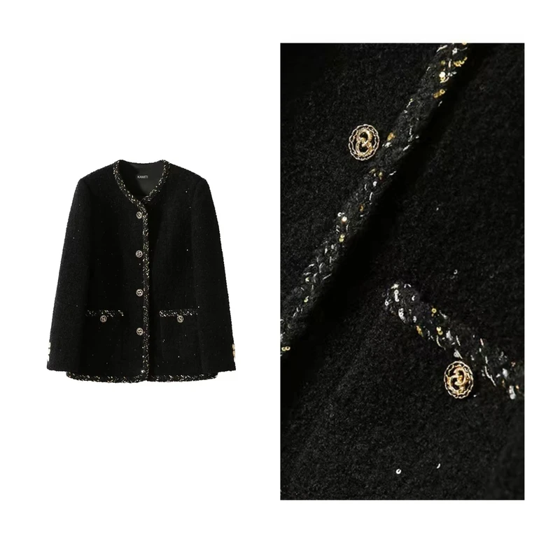 【黑森林】(90白鸭绒)高级轻奢时尚百搭冬季女士羊毛大衣小香风外套