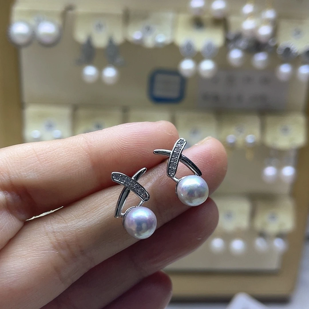 耳饰银S925镶嵌海水珍珠