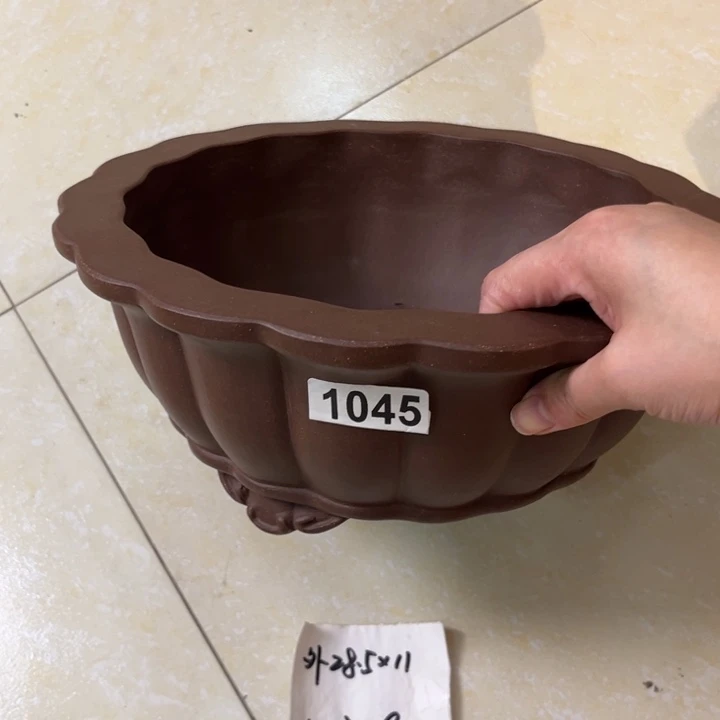 紫砂花盆紫泥筋纹器放漏1045