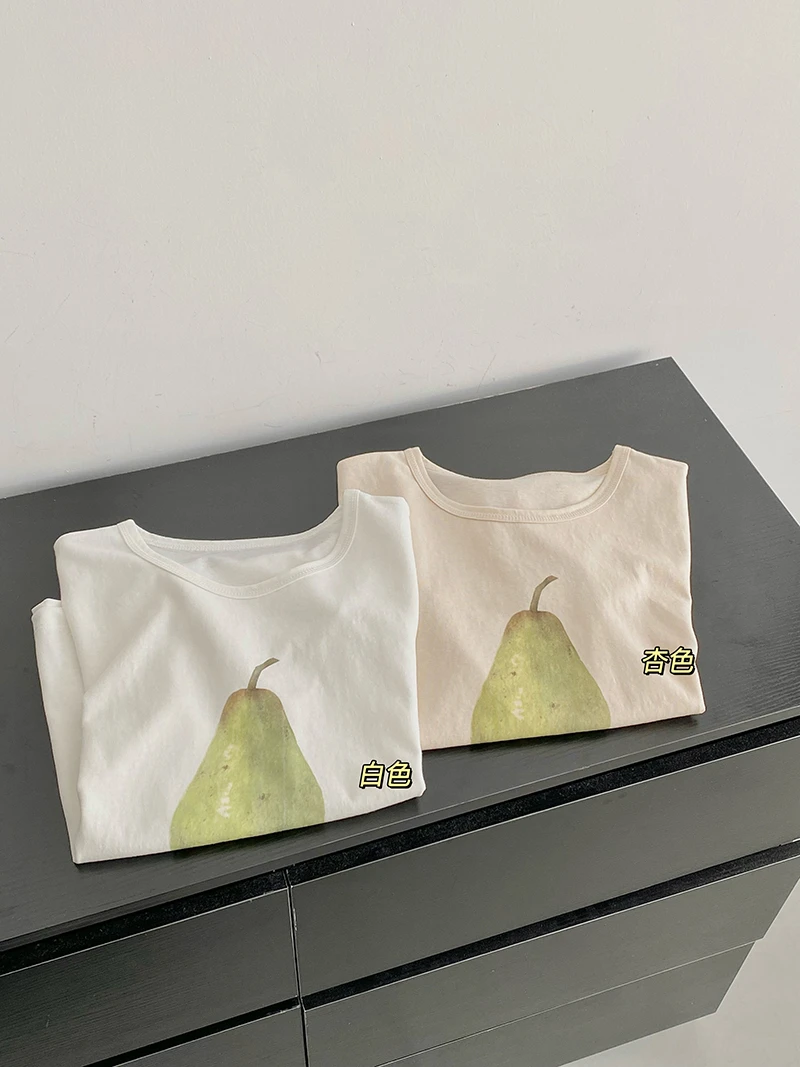 【TAOXI•桃玺】韩代ins博主款Fletta青梨水果印花圆领休闲短袖t恤