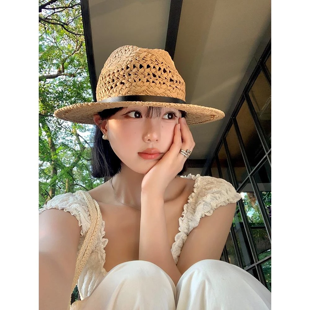复古巴拿马风编织草帽女2025新款大帽檐遮阳帽子海边度假帽潮