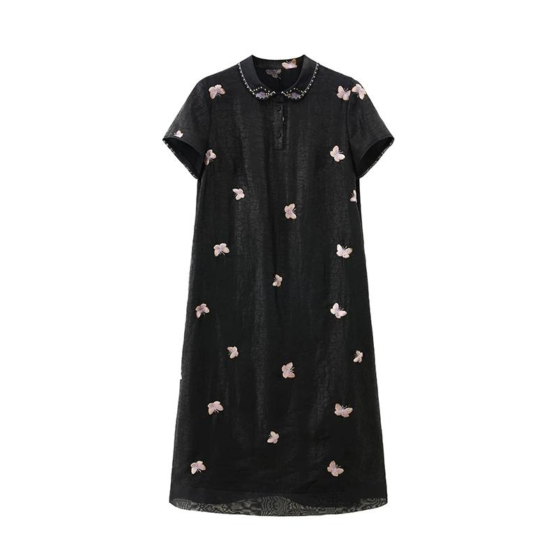 【大苏苏甄选】  非遗香云纱蝴蝶刺绣连衣裙