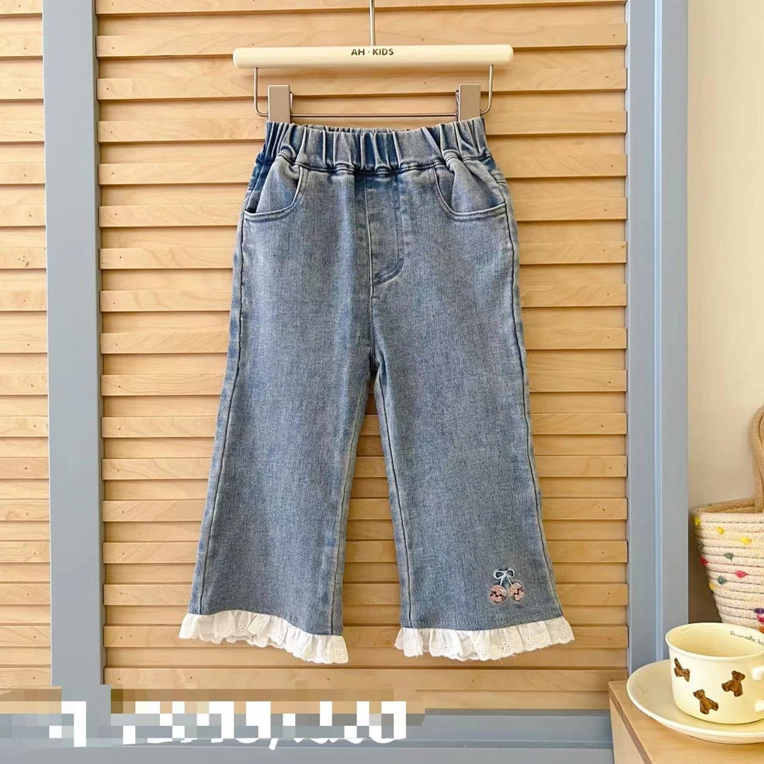 女童蓝色花边樱桃牛仔裤（AH-3719-秋A）汉服