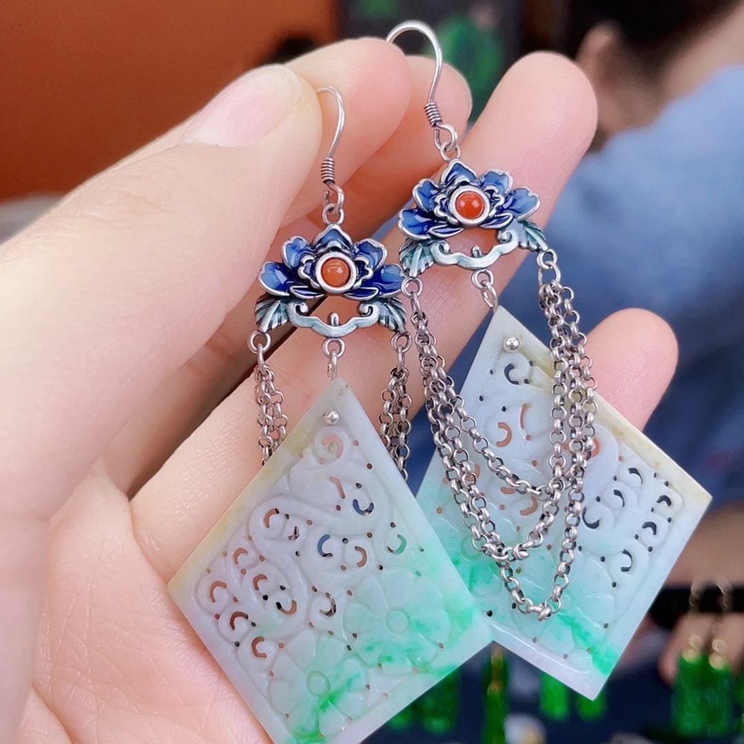 翡翠银S925镶嵌耳饰