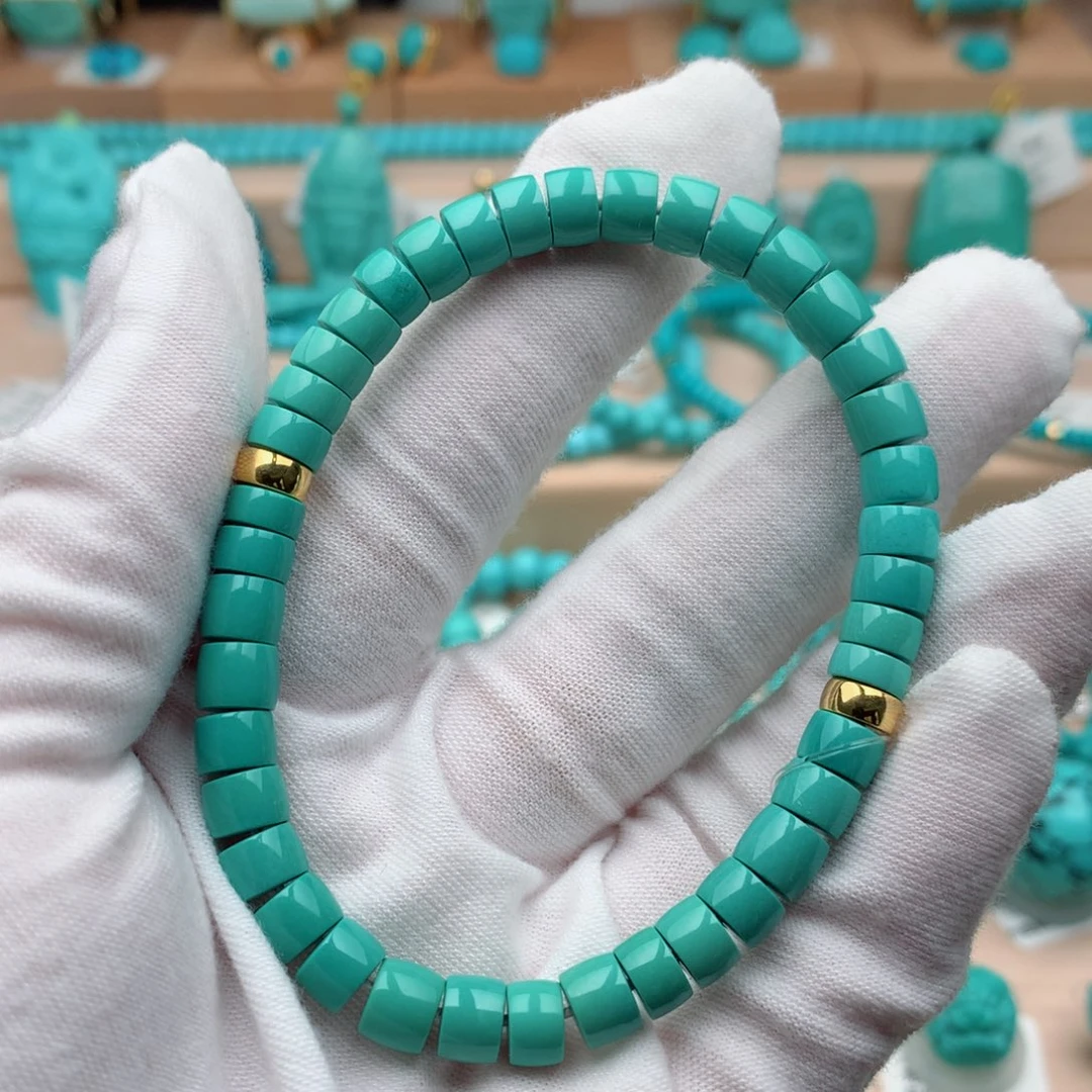 只***人绿松石18K金镶嵌珠宝奇石6.5mm