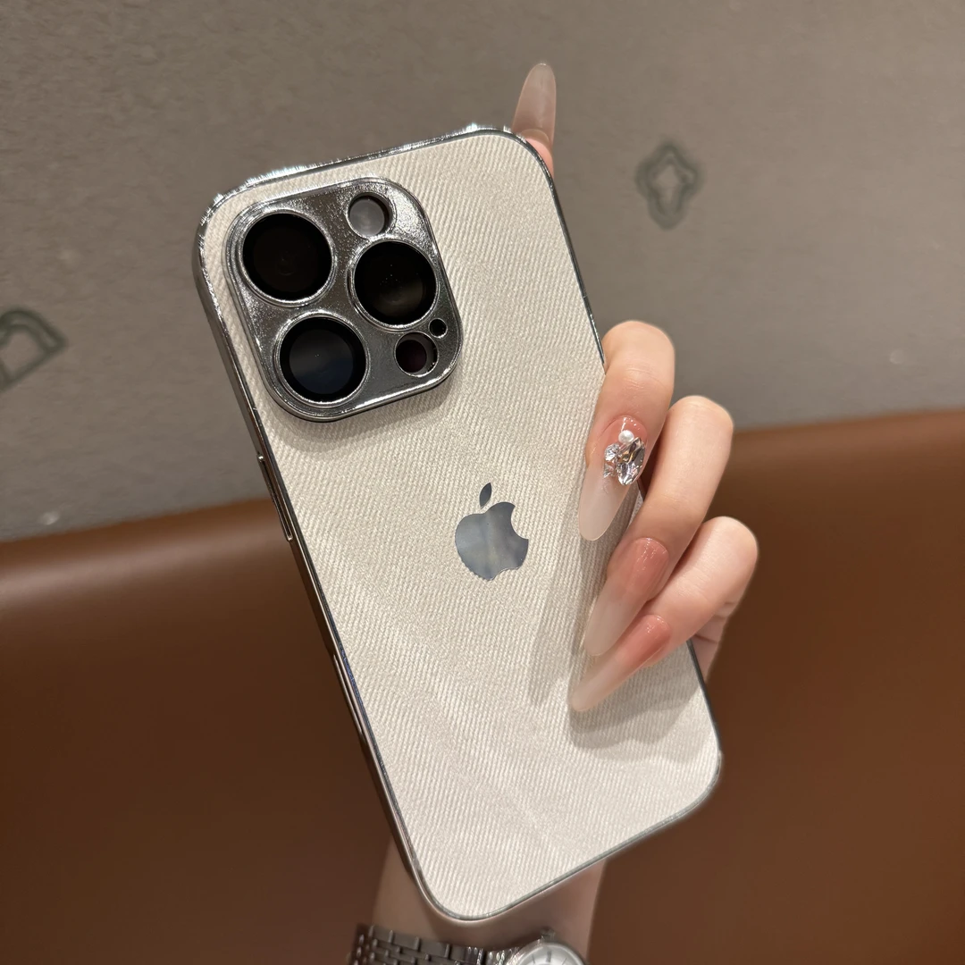 新款电镀牛仔纹适用苹果16promax手机壳创意iPhone15网红14简约13