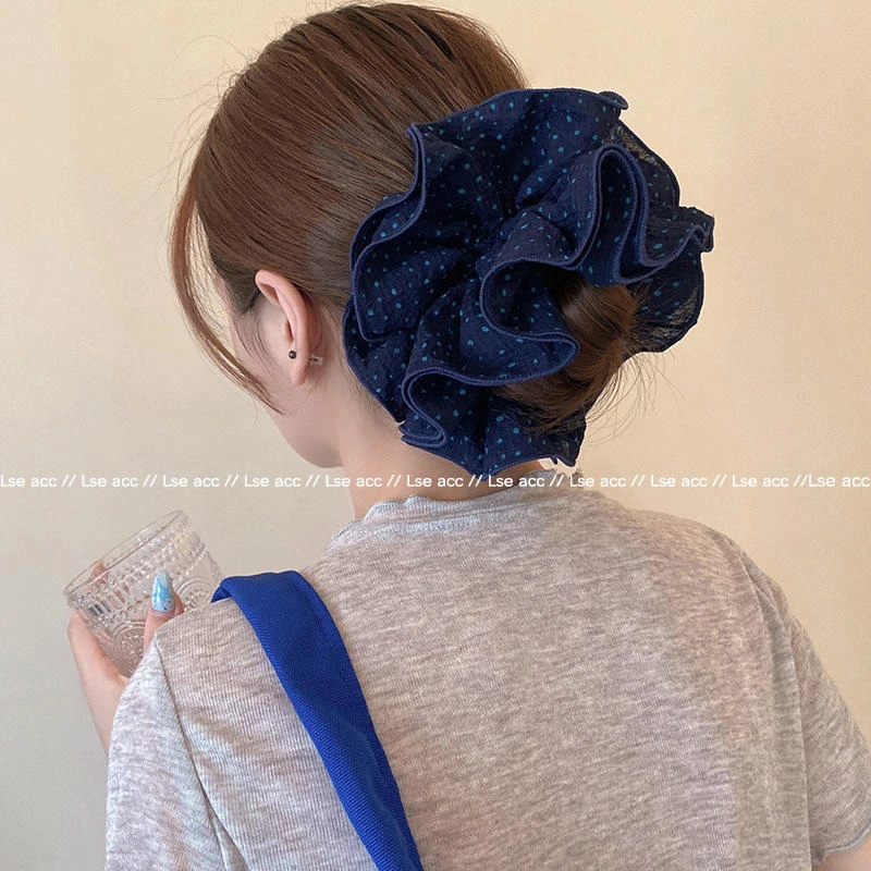 法式波点大肠圈时尚褶皱花边设计头绳简约百搭少女扎丸子头发绳
