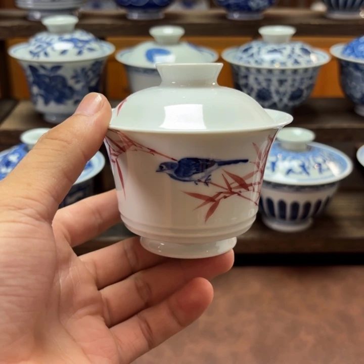 景德镇纯手工手绘写意盖碗