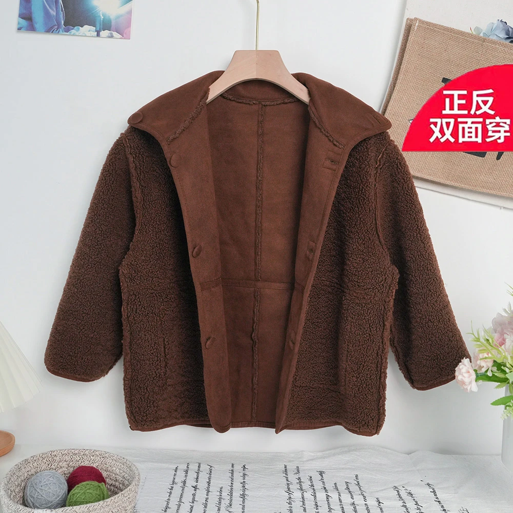 中大童秋冬加绒外套女童时髦上衣2025秋冬款儿童麂皮绒双面穿外套