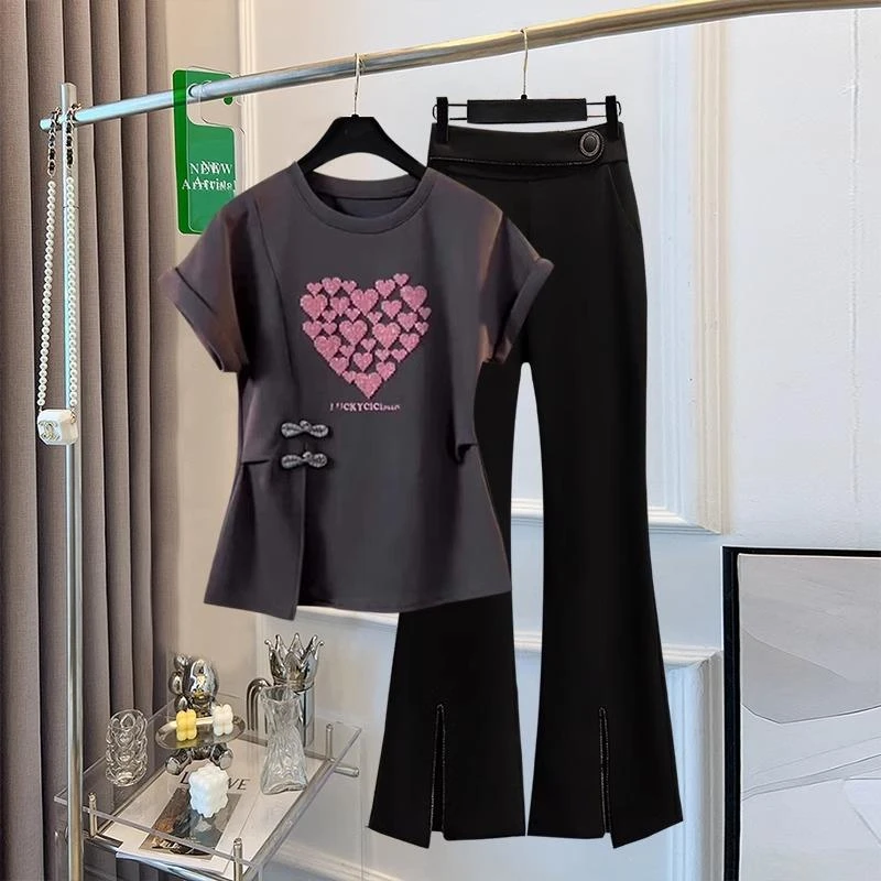 新中式国风盘扣短袖T恤女夏季新款宽松显瘦收腰欧货小衫体恤上衣