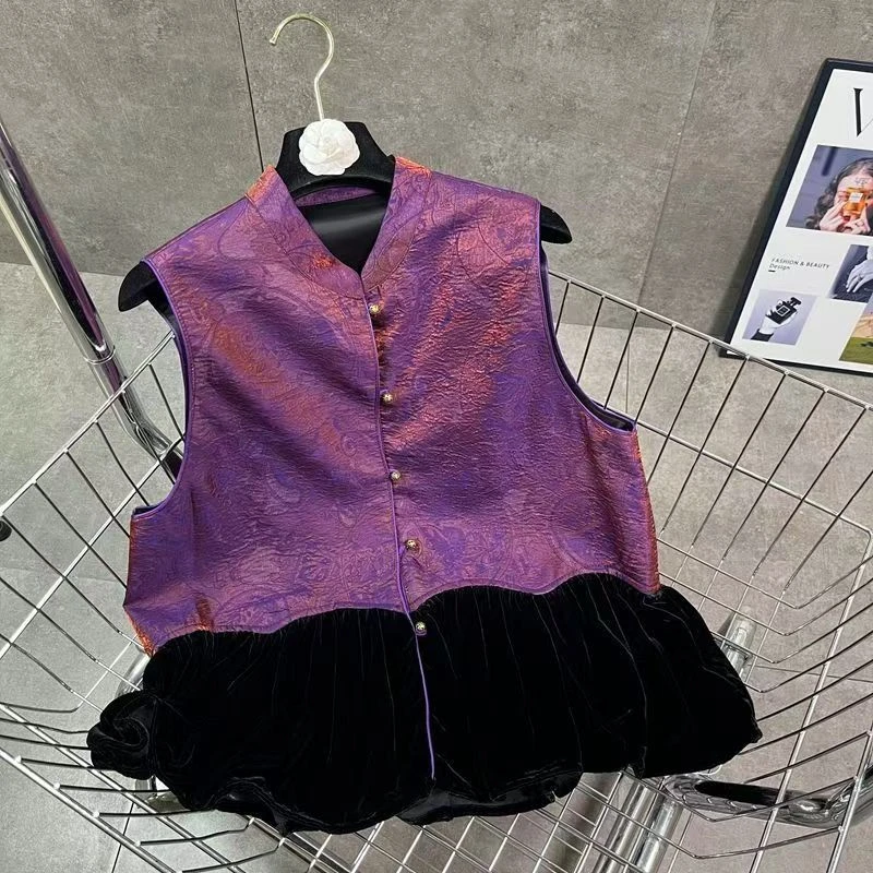 新中式双面穿马夹2025秋季新款国风高级感马甲女缎面提花拼接百搭