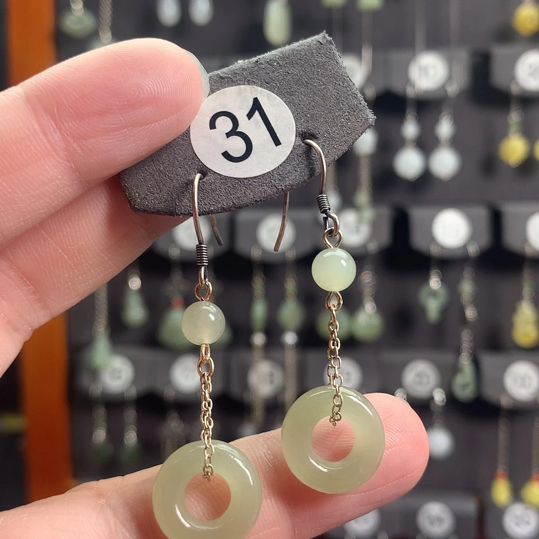 和田玉银S925镶嵌耳饰月***闲31