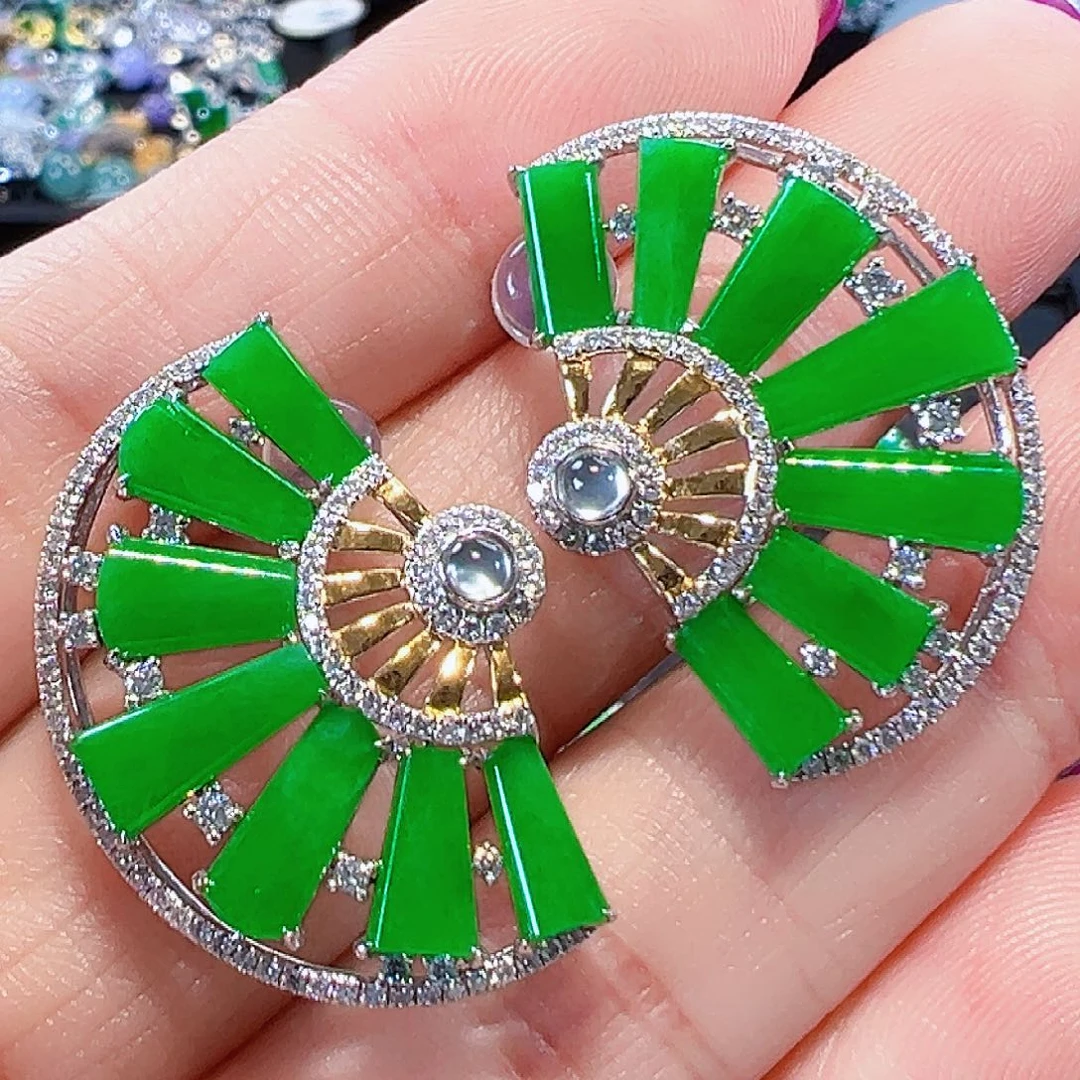 翡翠耳饰18K金镶嵌签收后24小时鉴赏期