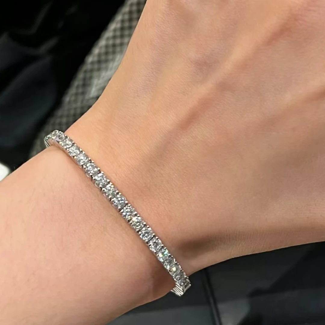 实验室培育钻石950 单颗15分圆形培育钻石PT网球手链 52粒