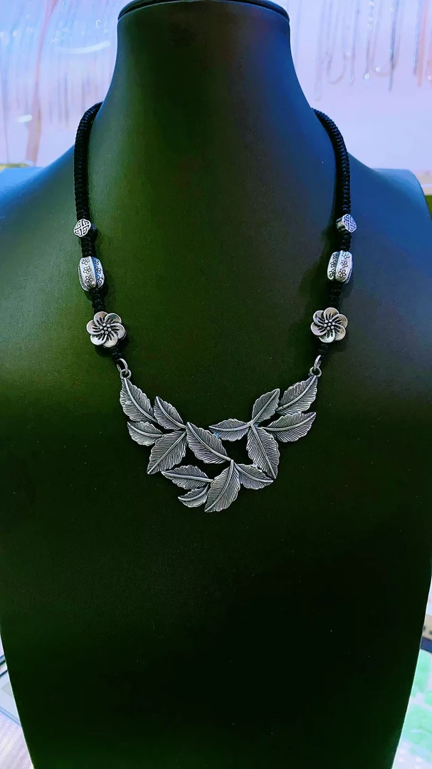 坠链均925银 【春晓老银匠】时尚百搭手工编织树叶项链