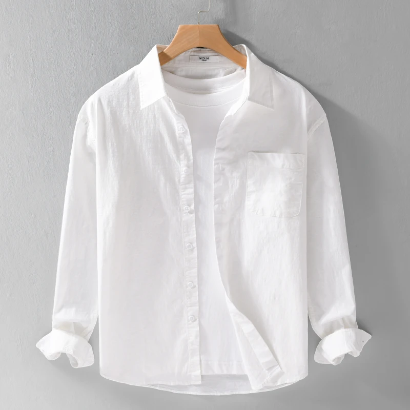 纯色百搭休闲衬衫男士春季新款基础款长袖白色通勤衬衣男薄款外套