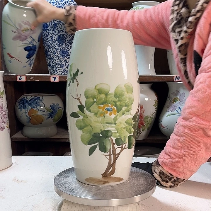 瓶高33腰鼓绿绿绿牡丹 新款陶瓷