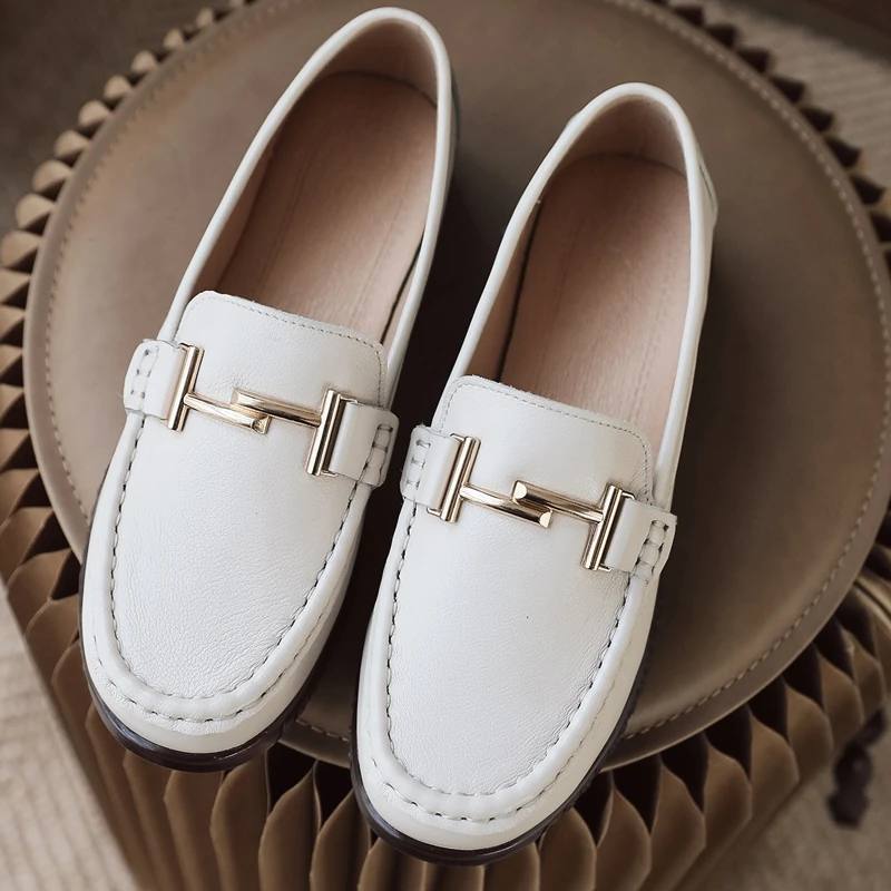 女士软皮软底皮鞋一脚蹬平底单鞋真皮女鞋春秋乐福鞋中老年妈妈鞋