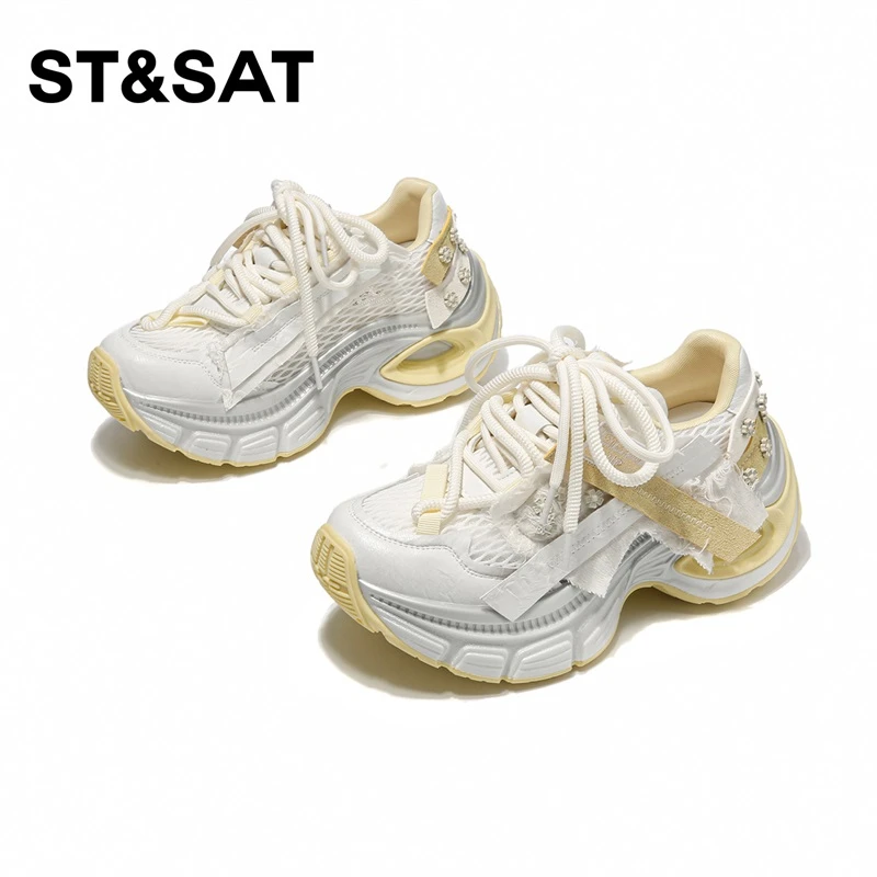 St&Sat/星期六厚底老爹鞋女鞋增高2025新夏季百搭网面透气运动鞋