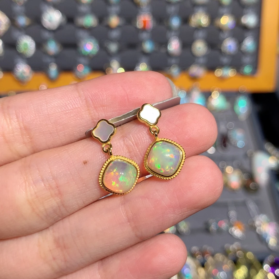 欧泊银S925镶嵌欧泊耳饰y