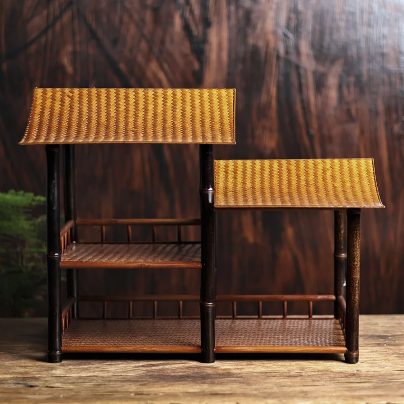 【细物慢造】屋檐紫竹手工中式单层置物架-楼39*27*33（TC193-6）竹制