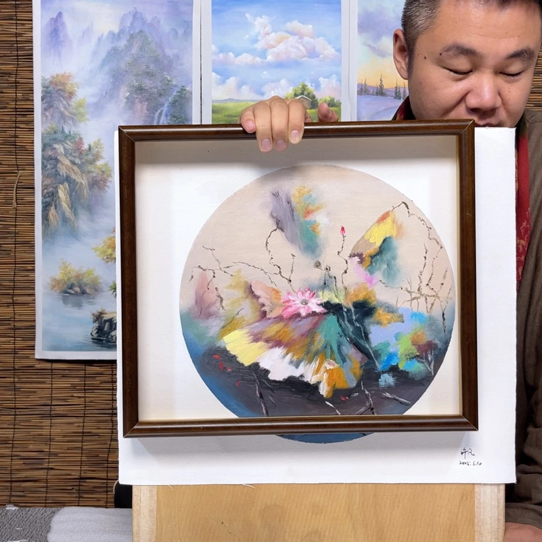 油画行路人小院绘画作品竞拍